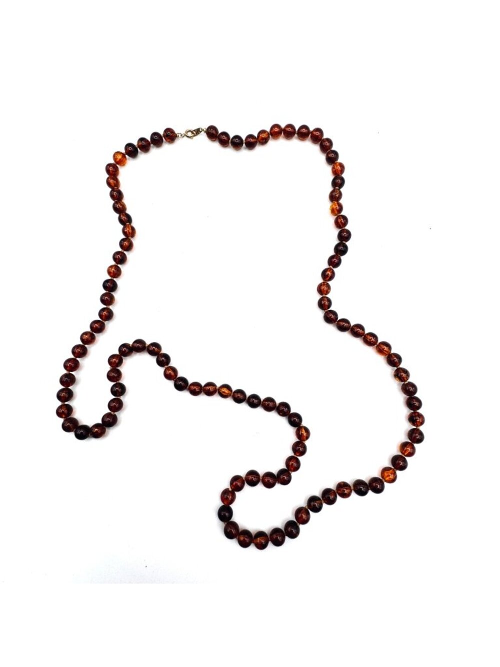 Vintage Crown Trifari Amber Lucite Bead Necklace 32" Tortoise Knotted 8mm 1950s